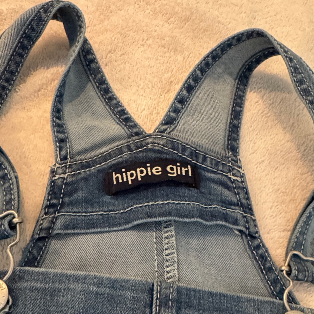 Hippie Girl Denim Kids Overalls with Lace Trim